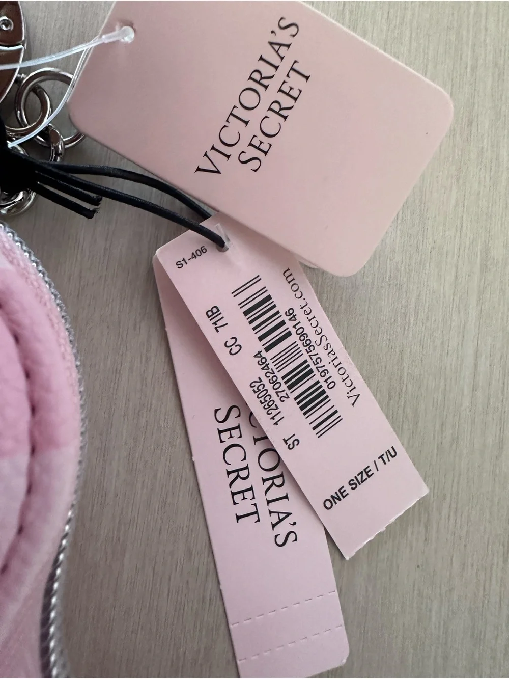 Victoria's Secret Pink & White Striped Heart Keychain Coin Purse